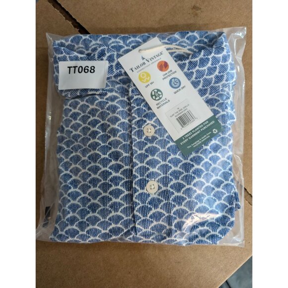 Tailor Vintage Shirt Mens Medium Blue Golf Polo Surf The Web Shells Pattern - Picture 10 of 10